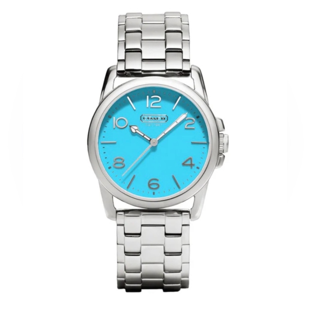 NWT Coach Watch 14501867- Silver Stainless Steel Blue Round Dial Ladies Watch